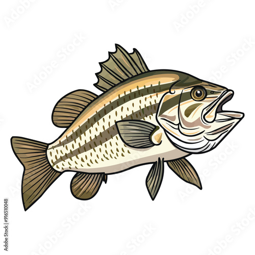 happy cartoon Striped bass fish vector