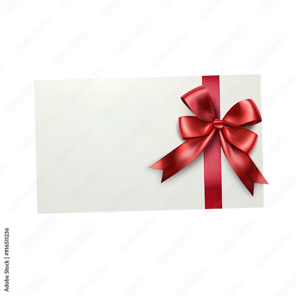 Red ribbon with bow on white gift card isolated mockup template on transparent background for festive promotion sale or agent, business set up and marketing advertising design element Red ribbon with bow on white gift card isolated mockup template on transparent background for festive promotion sale or agent, business set up and marketing advertising design element