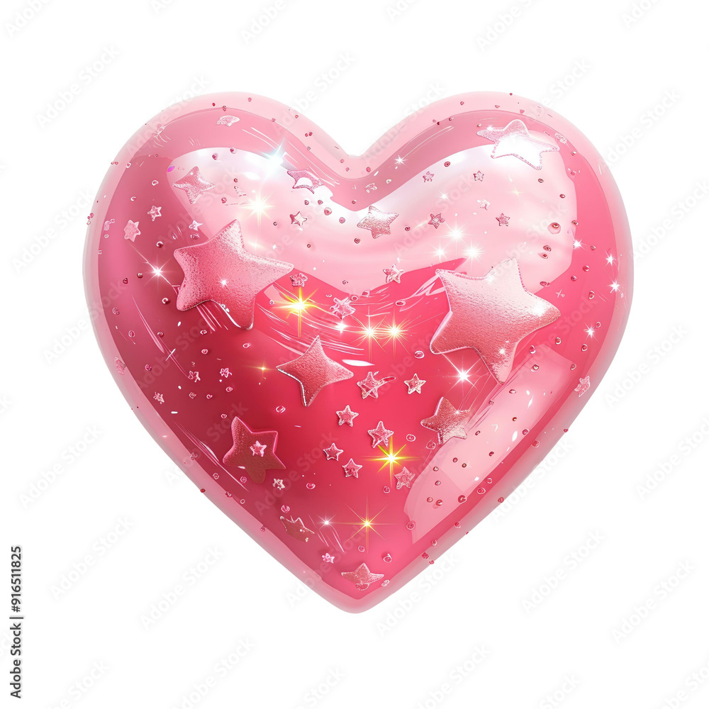 pink heart icon, cute style on transparent background, star shape around the pink heart, 3d rendering, cartoon, anime style, pink and shiny pink heart icon, cute style on transparent background, star shape around the pink heart, 3d rendering, cartoon, anime style, pink and shiny