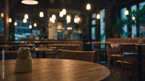 Minimal cafe and the light at night interior design background.