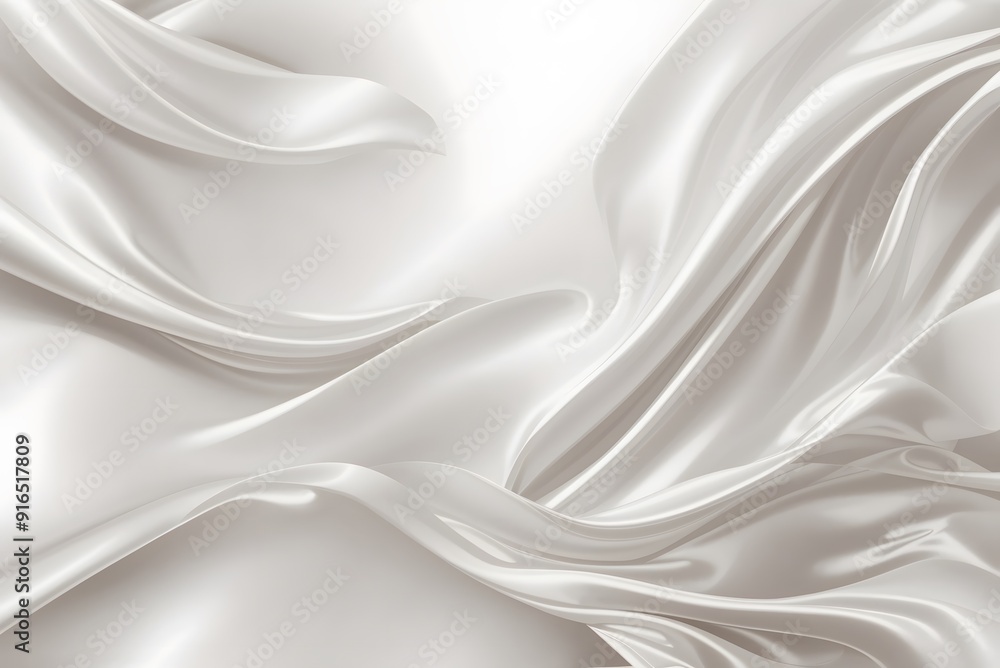 Fototapeta premium Beautiful smooth elegant wavy white satin silk luxury cloth fabric texture, abstract background design. Copy space. Wedding, engagement concept. 
