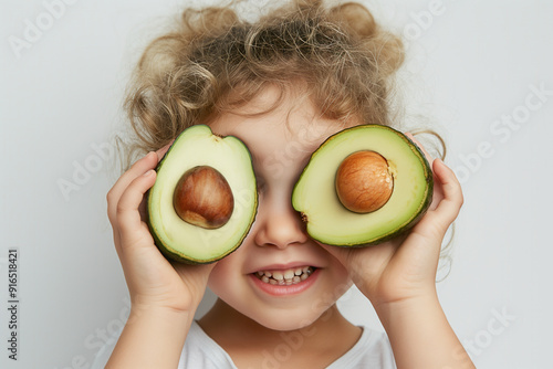 Excited child girl covering...