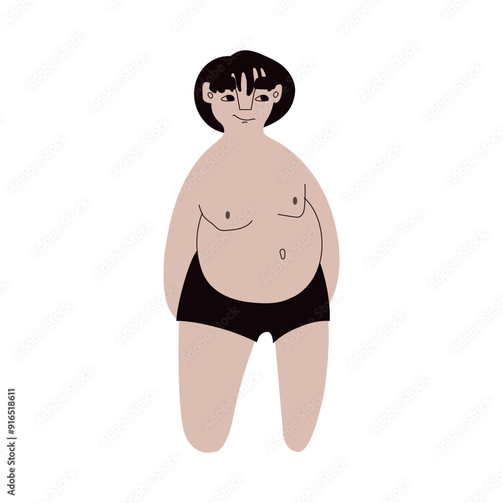 Fototapeta premium Flat Asian man in underwear. Pale skin person with blak hair in cartoon style for multinational and diversity designs. Vector illustration.