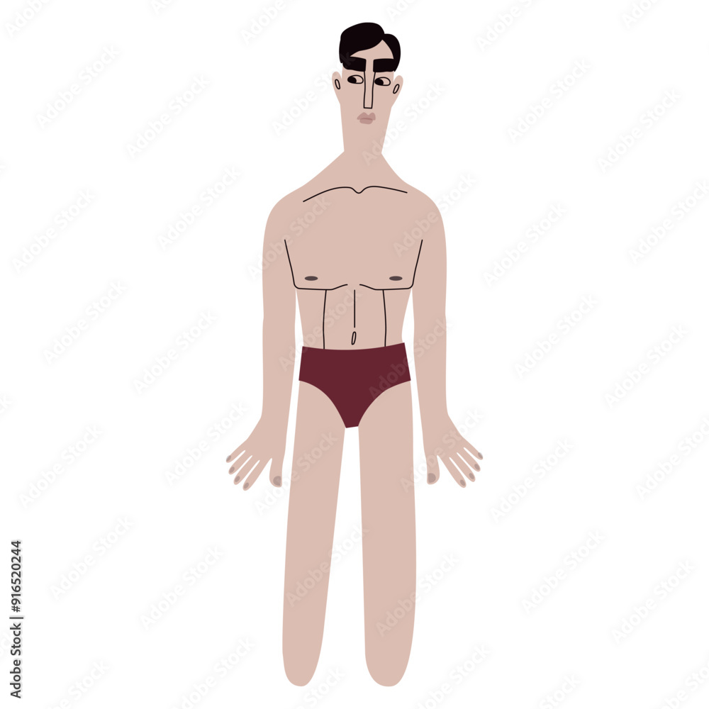 Flat Asian man in underwear. Pale skin person with blak hair in cartoon style for multinational and diversity designs. Vector illustration. Flat Asian man in underwear. Pale skin person with blak hair in cartoon style for multinational and diversity designs. Vector illustration.