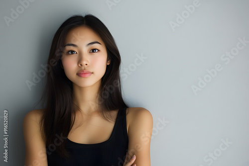 Beautiful young asian woman with clean fresh skin on white background. Face care, Facial treatment concept