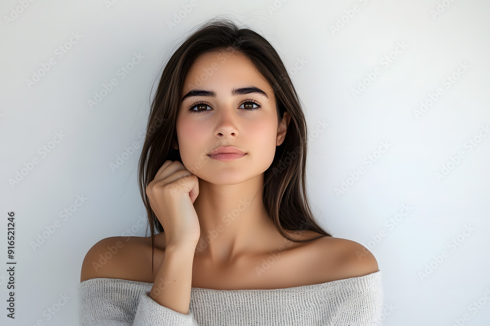 Beautiful young woman with clean fresh skin on white background. Face care, Facial treatment concept Beautiful young woman with clean fresh skin on white background. Face care, Facial treatment concept