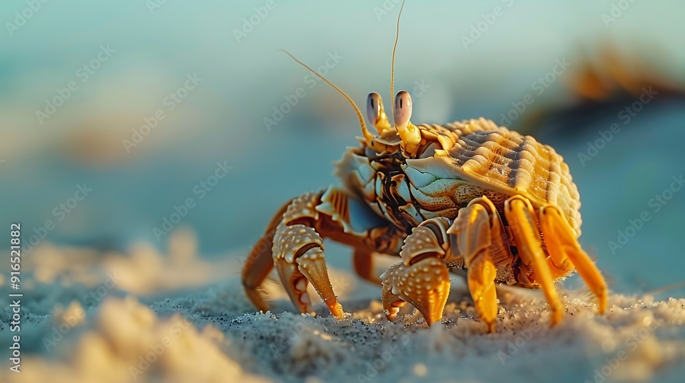 Closeup of a hermit crab on a tropical beach, captured in high definition Closeup of a hermit crab on a tropical beach, captured in high definition