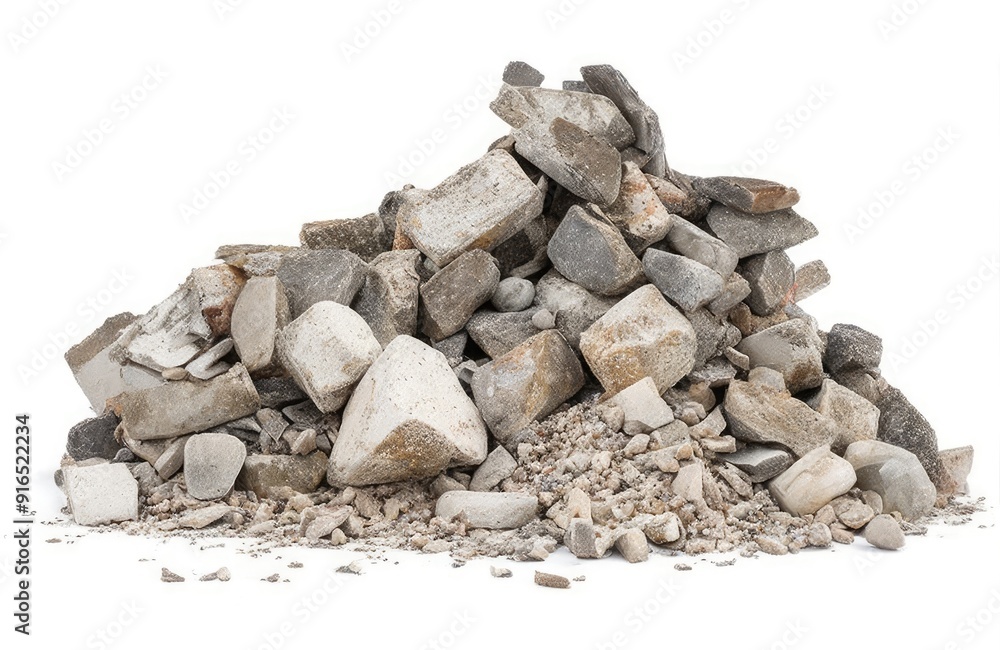 Construction debris from concrete, asphalt after the construction of the house isolated on white background. Construction debris from concrete, asphalt after the construction of the house isolated on white background.