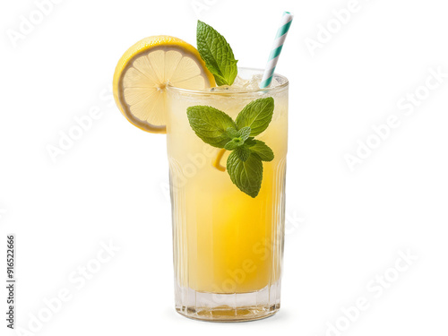 Tunisian Citronnade in tall glass garnished with slice of lemon and sprig of mint photo