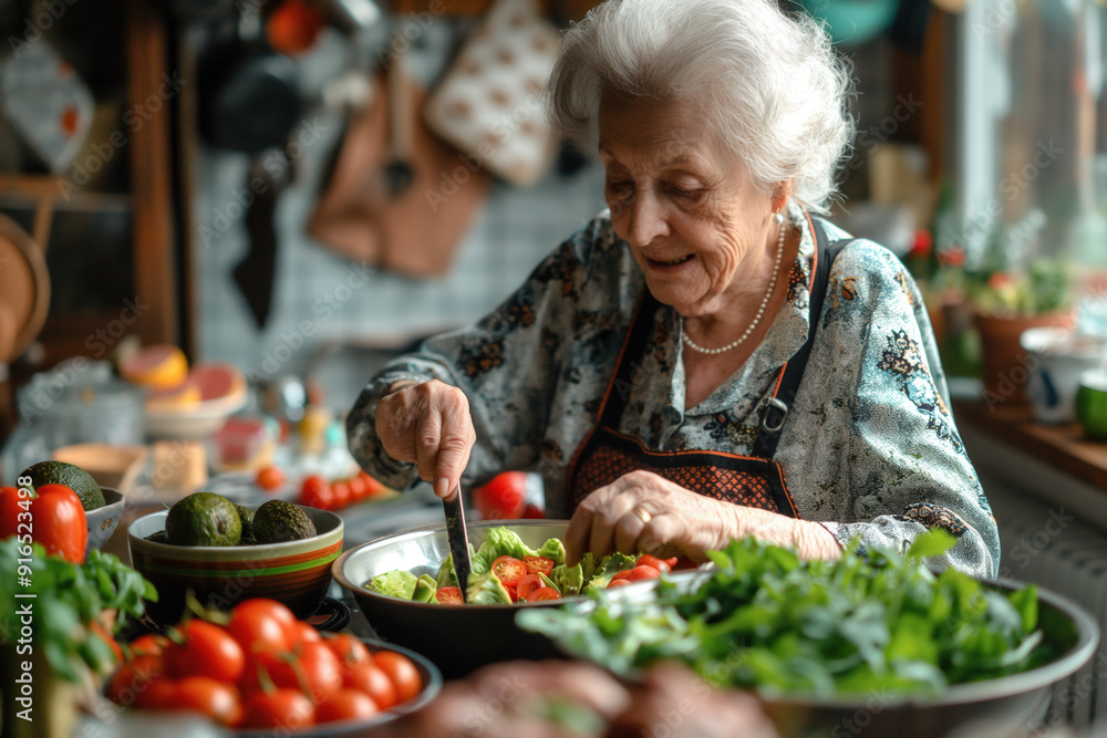 Smiling woman on a kitchen prepare an avocado salad Smiling woman on a kitchen prepare an avocado salad