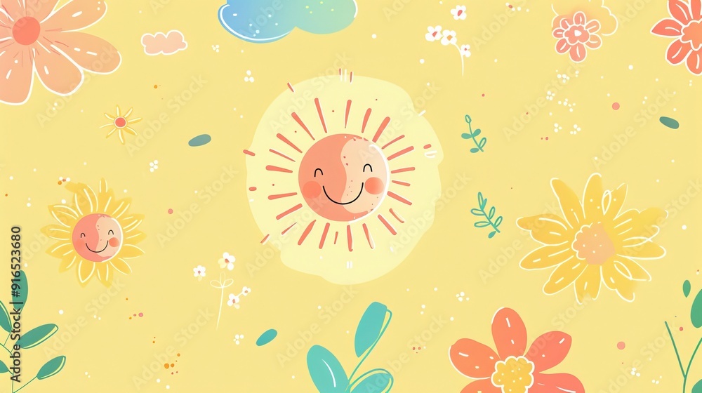 Pastel Yellow Backdrop with Happy Flower Pastel Yellow Backdrop with Happy Flower