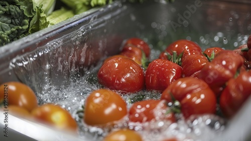 Washing and processing fresh vegetables, showcasing the care and effort involved in bringing organic produce to the table photo