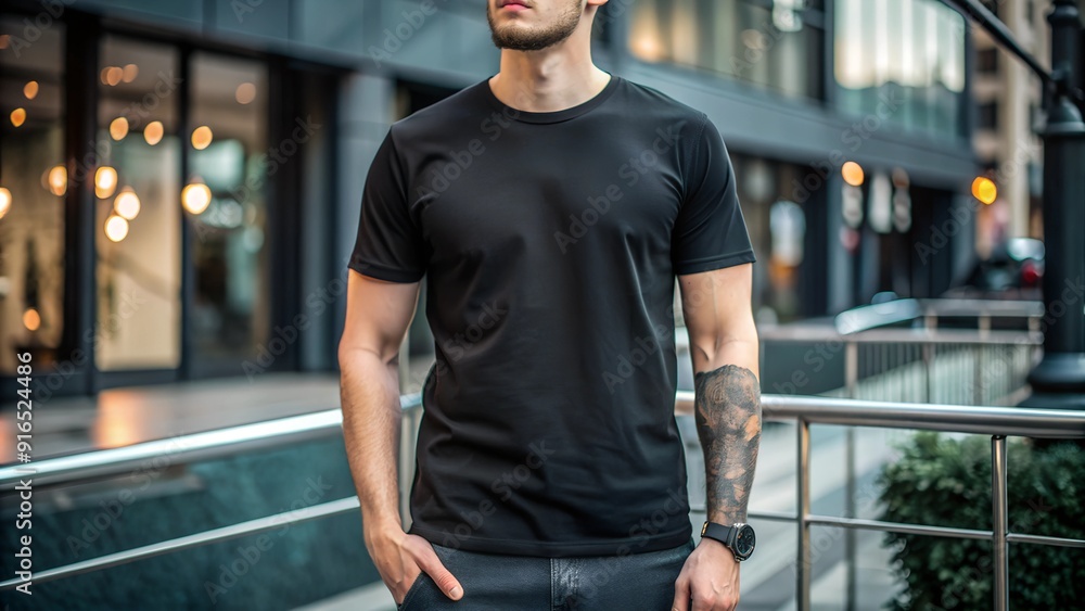 Male Model in Blank Black T-Shirt Male Model in Blank Black T-Shirt