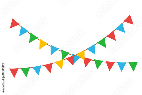 Hanging circus garlands. Carnival flags border for children. Vector illustration isolated on white background