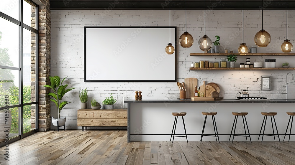 Modern bar interior design with empty frame mockup Modern bar interior design with empty frame mockup