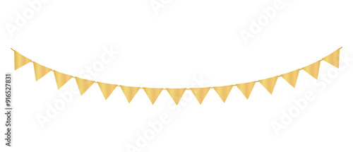 Golden garland. Pennant border isolated on white background. Triangle flags. Vector illustration