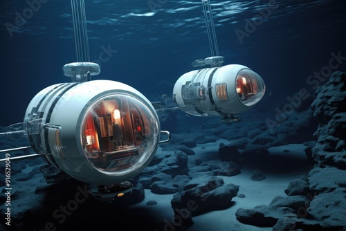 Wallpaper Mural Egg-shaped Submarines on Europa: Submersibles exploring the oceans beneath the ice of Jupiter's moon, shaped like Easter eggs. Torontodigital.ca