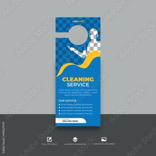 Cleaning service door hanger or flyer poster social media post template house cleaning design.