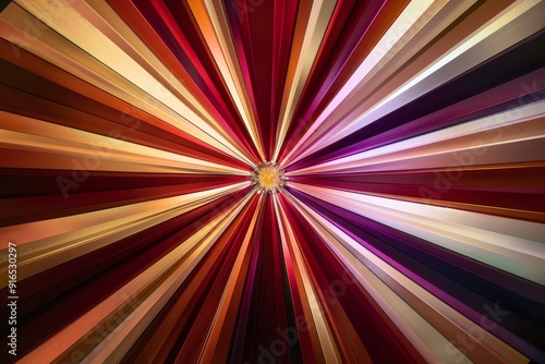 This abstract image displays a radial burst pattern featuring vibrant colors converging towards the center, creating an eye-catching effect.