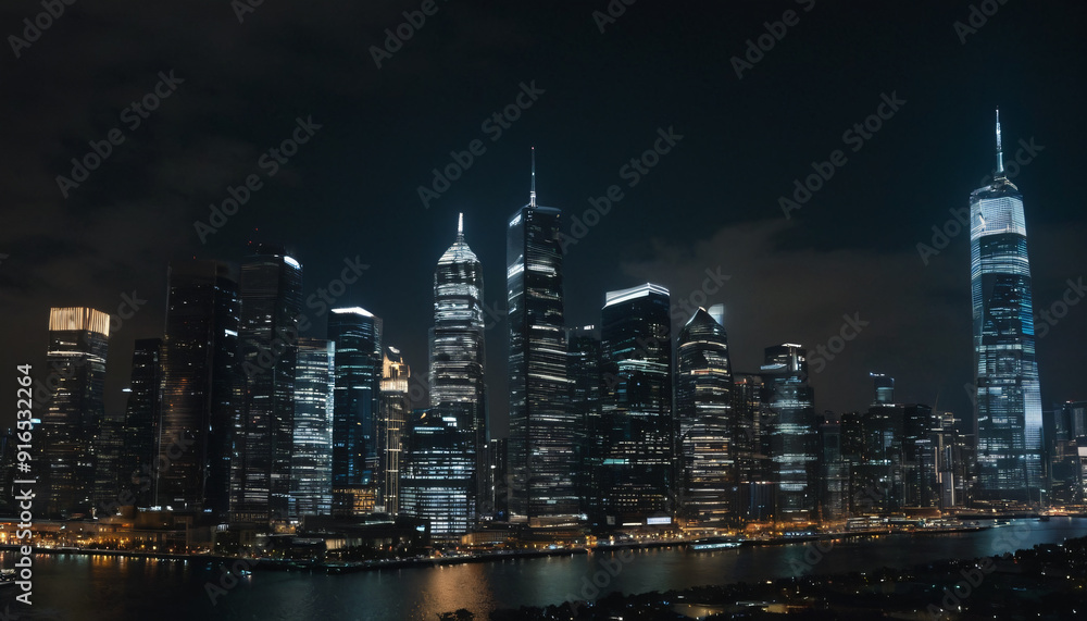 Obraz premium Dubai Marina picture and JLT district with traffic on highway between skyscrapers aerial night timelapse. Illuminated modern towers and construction site