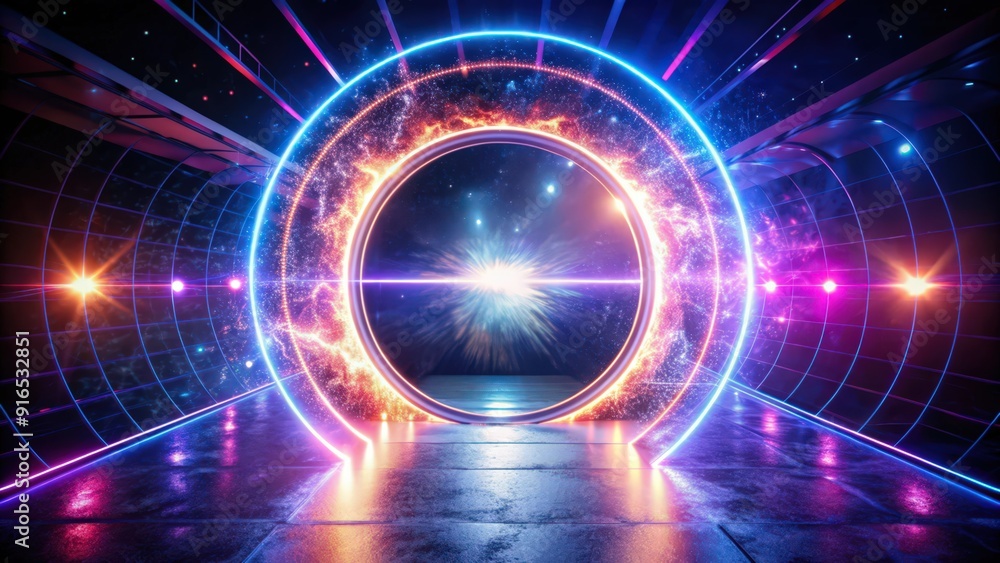 Fototapeta premium Glowing Portal in a Futuristic Space Station Corridor