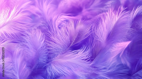 Purple color close up feather background. AI generation.