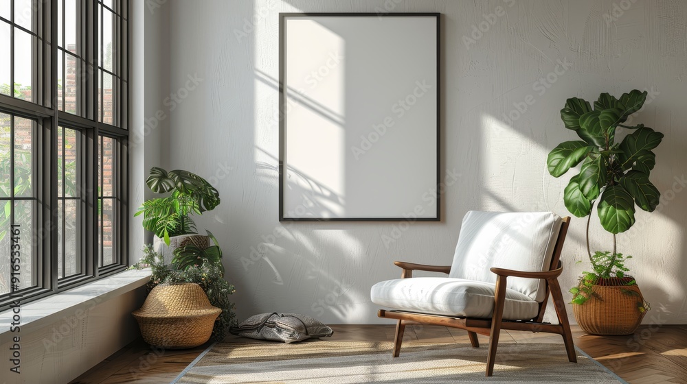 blank frame mockup, scandinavian Study room interior blank frame mockup, scandinavian Study room interior