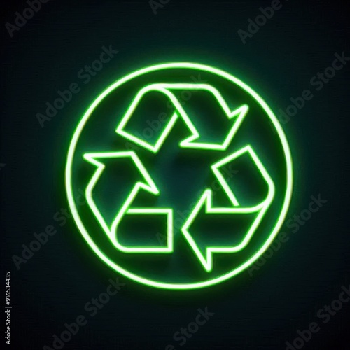 recycle symbol glowing on black background