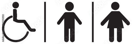 Toilet icons set, toilet signs, WC signs collection, male female restroom, handicap wheelchair access, baby changing room