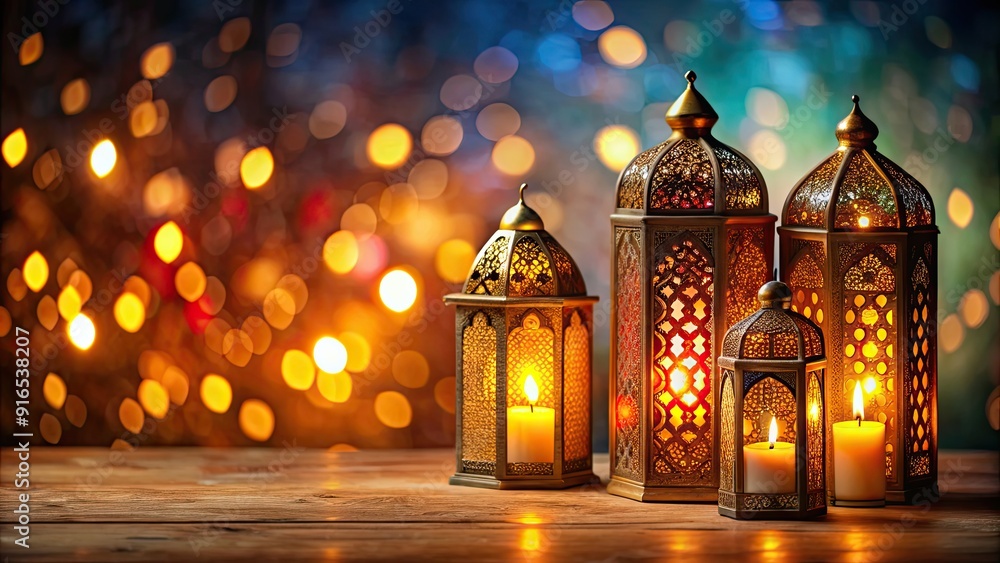 Candles glowing in the night during Ramadan celebration , Ramadan, Islam, festival, tradition, spirituality, decorations, culture Candles glowing in the night during Ramadan celebration , Ramadan, Islam, festival, tradition, spirituality, decorations, culture