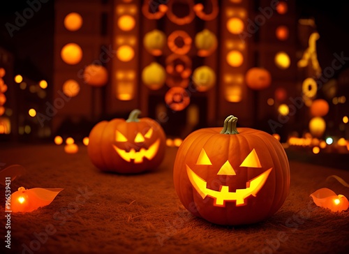 Glowing Pumpkin Decorations for the Holiday, Halloween Concept