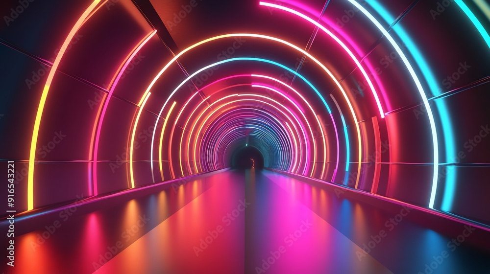A vibrant neon tunnel featuring colorful lights and reflections, creating a futuristic and immersive atmosphere. A vibrant neon tunnel featuring colorful lights and reflections, creating a futuristic and immersive atmosphere.