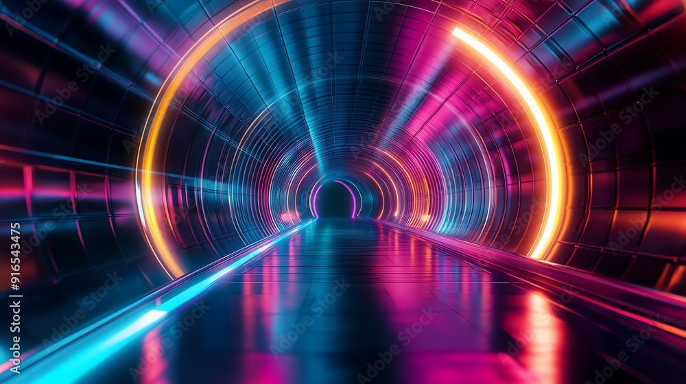 A vibrant tunnel illuminated with colorful neon lights, creating a dynamic and futuristic atmosphere for creative projects. A vibrant tunnel illuminated with colorful neon lights, creating a dynamic and futuristic atmosphere for creative projects.
