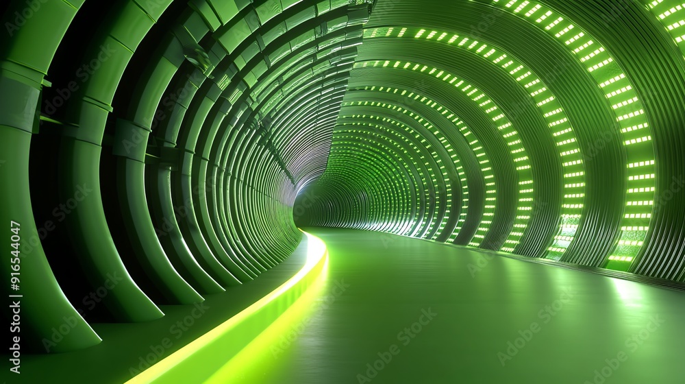 Futuristic green tunnel with glowing lights creating a dynamic, sci-fi atmosphere, perfect for tech and modern themes. Futuristic green tunnel with glowing lights creating a dynamic, sci-fi atmosphere, perfect for tech and modern themes.