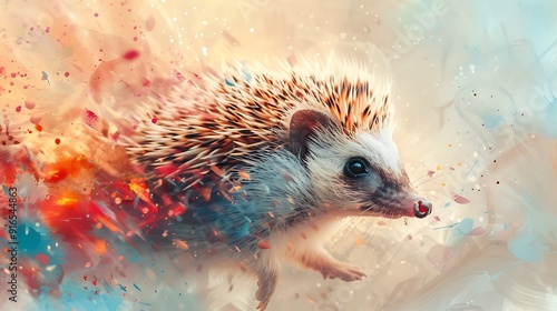 A Hedgehog with an abstract watercolor background, soft pastels and fluid shapes, creating a dreamy and whimsical ambiance, hd quality, natural look. --ar 16:9 --v 6.0 --s 250 --style raw photo