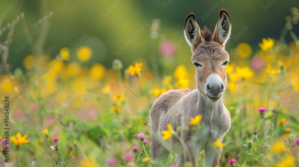 A Miniature Donkey with an abstract meadow background, vibrant greens and colorful wildflowers, creating a lively and playful atmosphere, hd quality, natural look. --ar 16:9 --v 6. A Miniature Donkey with an abstract meadow background, vibrant greens and colorful wildflowers, creating a lively and playful atmosphere, hd quality, natural look. --ar 16:9 --v 6.