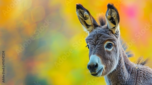 A Miniature Donkey with an abstract geometric background, sharp lines and bright colors, creating a dynamic and modern composition, hd quality, natural look. --ar 16:9 --v 6.0 --s 250 --style raw photo