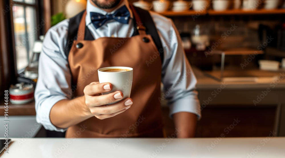 Barista Holding a Cup of Coffee at the Counter Barista Holding a Cup of Coffee at the Counter