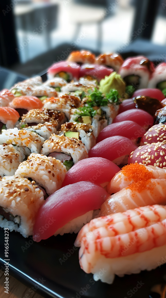 Japanese seafood sushi set. Sushi rolls Image for cafe and restaurant menu Japanese seafood sushi set. Sushi rolls Image for cafe and restaurant menu