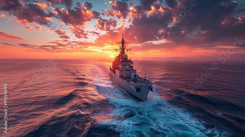 Naval vessel patrolling the ocean. photo