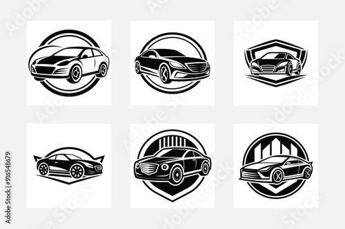 Stylish minimal car silhouette on white background artwork set for interior design lovers
