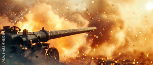 Dynamic warfare scene featuring armed forces operating formidable cannons, highlighting their might and artillery strength in a highstakes environment 8K , high-resolution, ultra HD,up32K HD photo