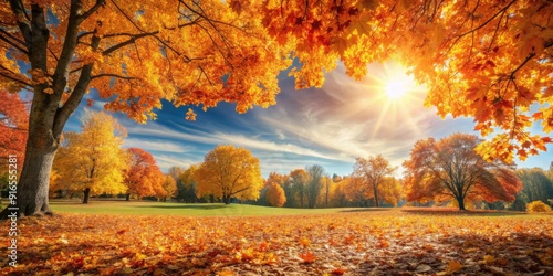 Sunny autumn day with beautiful orange fall foliage , Sunny, autumn, day, beautiful, orange, fall, foliage, ground photo