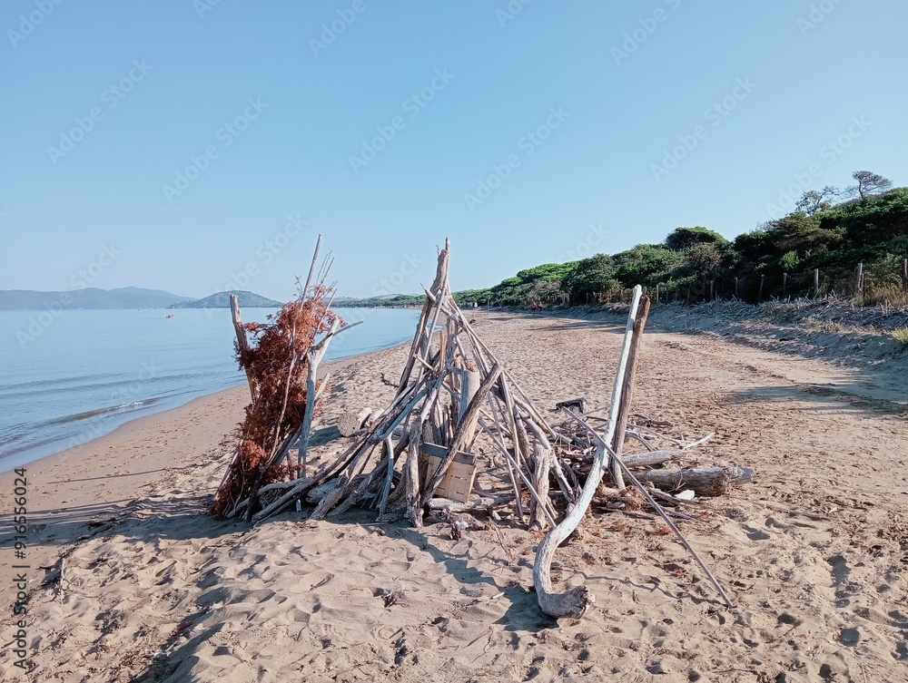 Seascape with empity beach in Tuscany, Italy 
