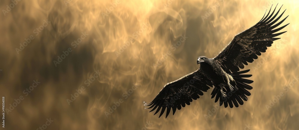 Fototapeta premium Eagle Soaring Through Golden Clouds