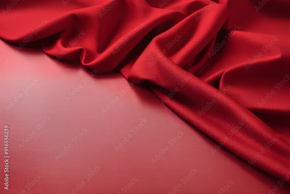 Embossed fabric, pleated. Red material textile. Embossed fabric, pleated. Red material textile.