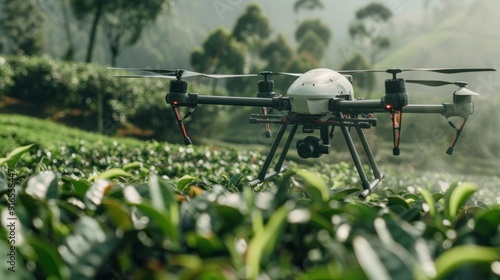 Drone Flying Over a Tea Plantation