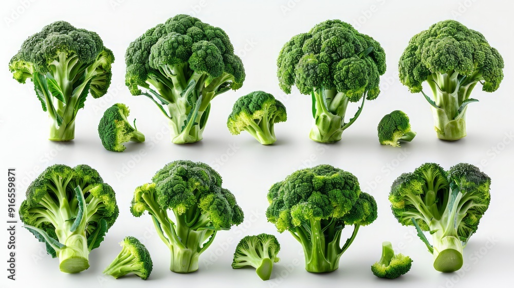 Authentic broccoli vegetables isolated on a transparent background with a wide angle lens. Authentic broccoli vegetables isolated on a transparent background with a wide angle lens.