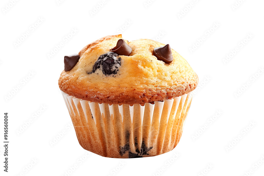 A freshly baked and fluffy chocolate muffin or cupcake isolated on white transparent background, beautifully topped with delightful sweet choco flakes A freshly baked and fluffy chocolate muffin or cupcake isolated on white transparent background, beautifully topped with delightful sweet choco flakes