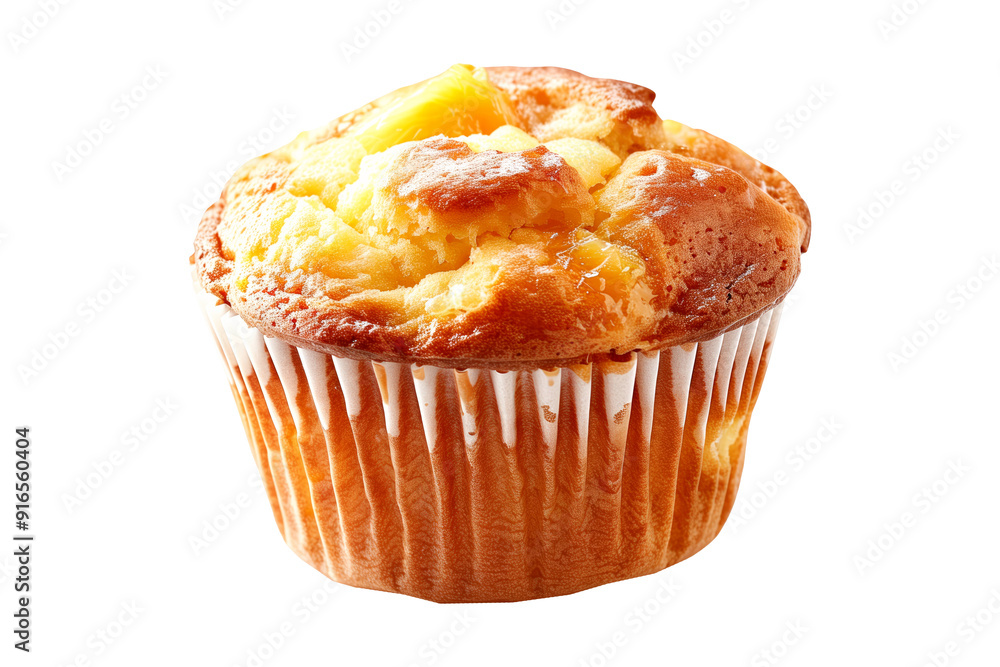 A freshly baked and fluffy pineapple muffin or cupcake isolated on white transparent background, beautifully topped with delightful sweet pineapple chunks A freshly baked and fluffy pineapple muffin or cupcake isolated on white transparent background, beautifully topped with delightful sweet pineapple chunks
